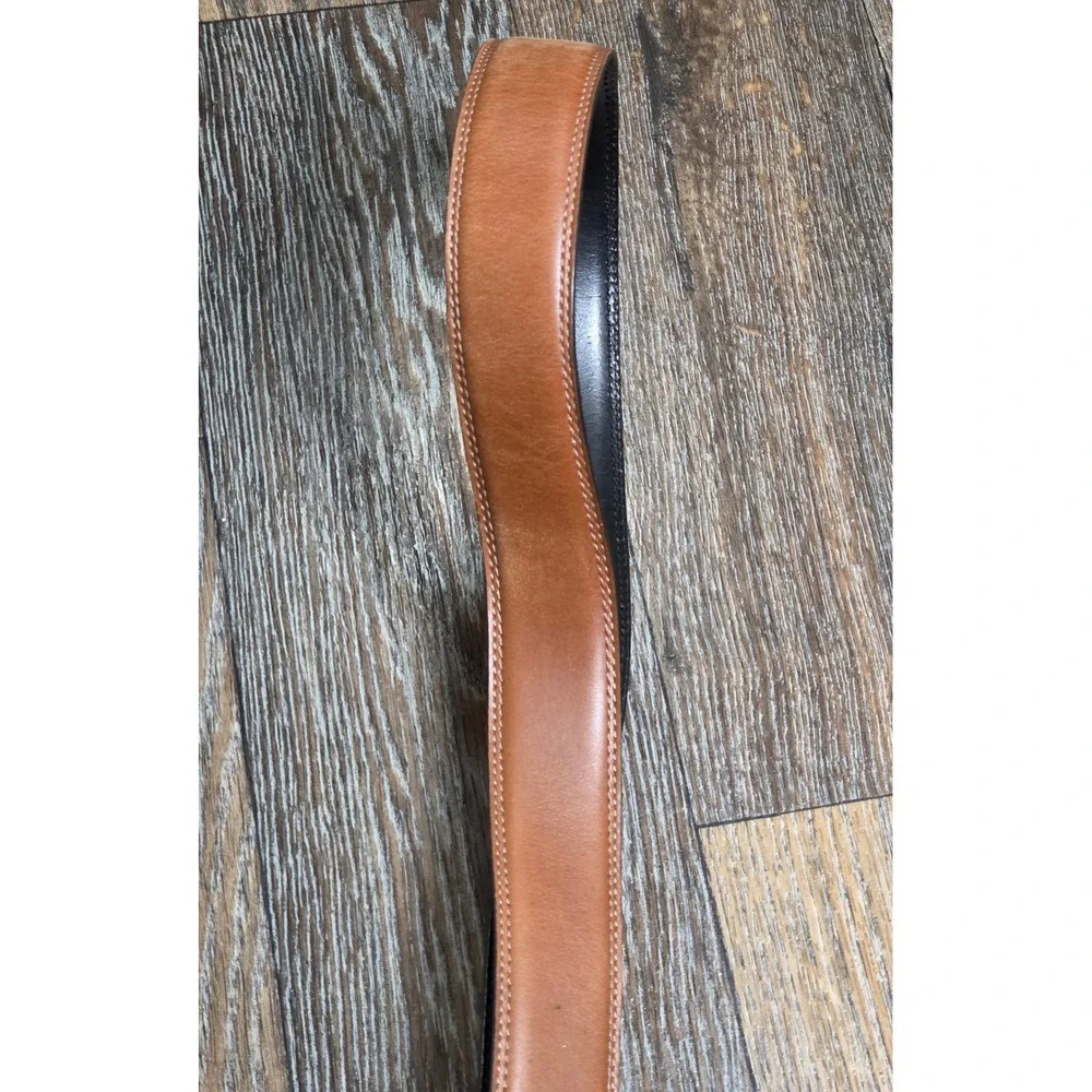 Fossil Mens Reversible Leather Belt Tan Brown Black Silver Buckle 34